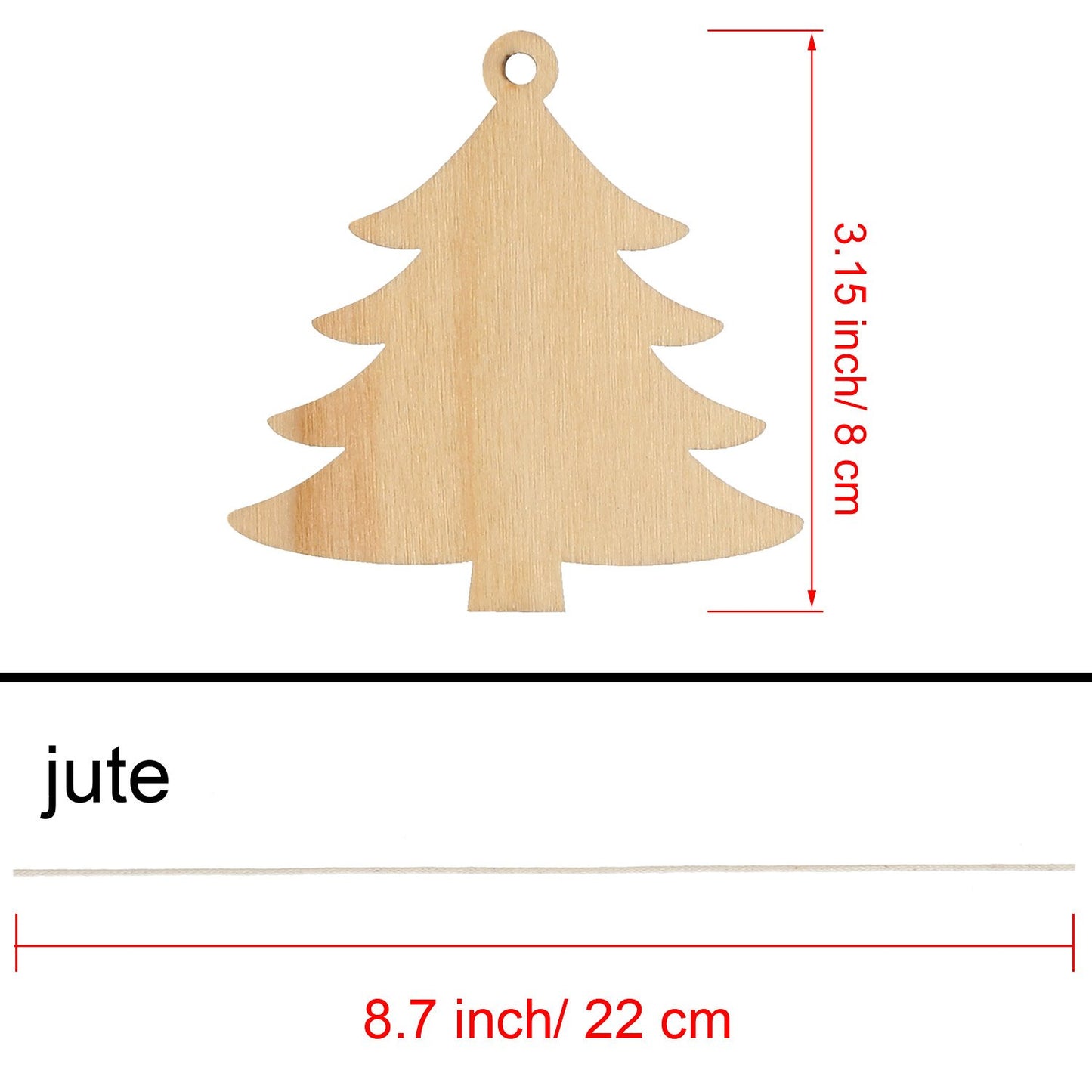 Pangda 20 Packs Wooden Christmas Tree Cutouts Embellishments Hanging Ornaments with 20 Packs Strings for Wedding, Craft, Christmas Decoration