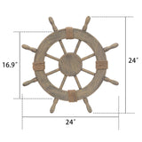 Asense Ornamental Wall Decoration Wooden Nautical Ship Steering Wheel, 24-inch, Brown Asense