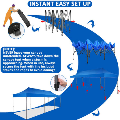 COBIZI 10x30 Pop Up Canopy without Sidewall,Heavy Duty Canopy UPF 50+ All Season Wind Waterproof Commercial Outdoor Wedding Party Tents for Parties Canopy Gazebo with Roller Bag(10 x 30 ft Bl - WoodArtSupply