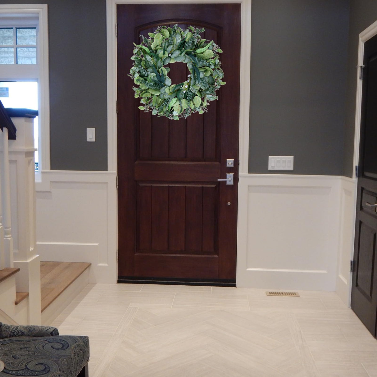 Easy Fine 26 Inch Artificial Eucalyptus Wreaths for Front Door for All Seasons,Spring Summer Fall Autumn Winter Christmas Wreath,Large Neutral Everyday Greenery Wreath,Home Wall Door Porch Decor Easy Fine