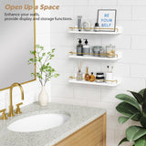Forbena Gold Floating Shelves for Wall Decor Set of 3, Bathroom Shelves Over Toilet, Modern Display Wall Shelf with Guard Rail for Living Room Bedroom Organizers and Storage - White and Gold Forbena