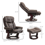 HOMCOM Recliner Chair with Ottoman, PU Leather Swivel Recliner with Comfy Footrest, Upholstered Adjustable Living Room Chair and Ottoman Set, Dark Brown HOMCOM