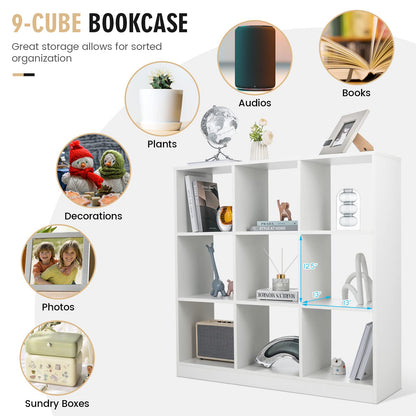 Giantex 9-Cube White Bookcase - Modern 4-Tier Freestanding Storage Organizer with Anti-Tipping Kit - WoodArtSupply