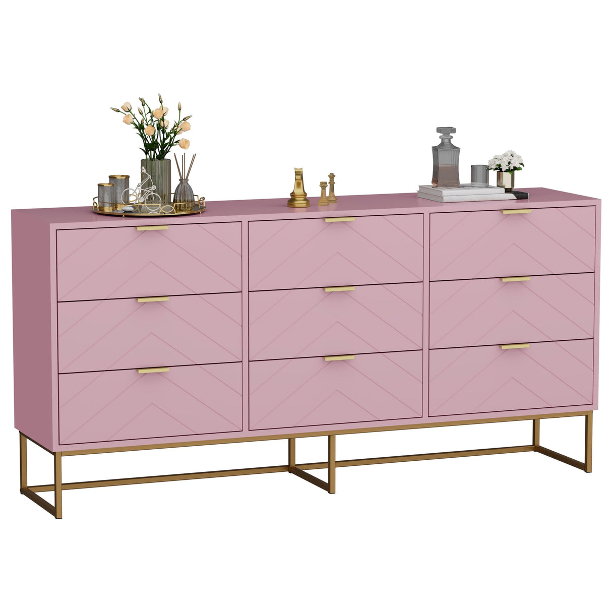 Scurrty Large 9 Drawer Dresser, Storage Dressers,59 inch Dresser with Chest,Storage Cabinet for Bedroom, Dressers for Bedroom, Living Room,etc. (Pink) Scurrty