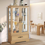 Curio Cabinet with Lighted(Light Blub Included),Tall Leg Glass Door Antique Cabinet,47"Curio Display Cabinet with 3-Tier Adjustable Glass Shelves,Curio Display Cabinet for Living Room (Light Oak) XUWANSHANG