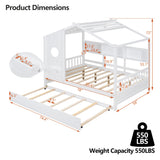 Harper & Bright Designs Kids Full Size House Bed with Trundle & Storage Shelf, Wood Full Size Platform Bed Frame with Roof, House Bed for Boys, Girls, White Harper & Bright Designs