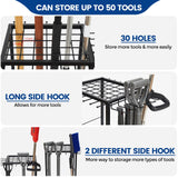 Garden Tool Organizer for Garage, Yard Tools Organizer with 2-tier Metal Shelve, Garage Tool Rack Hold Up to 50 Tools, Garden Tool Storage, Heavy Duty Steel, Yard Tool Holder for Garage, Shed, Outdoor Kingarage