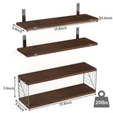 Fixwal 3+1 Tier Bathroom Floating Shelves Over Toilet, 15.8in Farmhouse Rustic Wood Shelves, Wall Decor for Bathroom, Living Room,Bedroom and Kitchen (Dark Brown) Fixwal