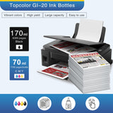 Topcolor Compatible Dye Ink Replacement for Canon GI-20 GI20 Ink Bottles Refills Kit for Canon G6020 G7020 G5020 MegaTank Printers, 170mL Black Ink Refill, 70mL Cyan Magenta Yellow, 4 Packs Topcolor