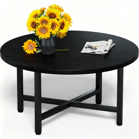 FURMORENE Coffee Table, 23.6" Small Coffee Tables, Black Round Coffee Tables for Living Room, Floor Table for Sitting on The Floor, Center Coffee Table with Metal Frame for Office Apartment Home FURMORENE