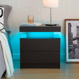 Bingoday Black Nightstand Set of 2 Black Bedside Tables Set of 2 LED Night Stand Set 2 Wood Nightstand Set of 2 with 2 Drawers for Bedroom Living Room Bingoday
