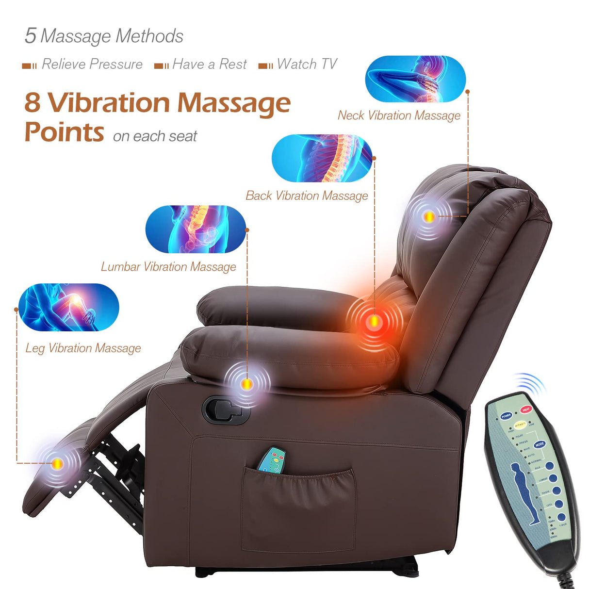 YODOLLA Loveseat Recliner with Heat&Massage Function, RV Couch Wall-Hugger Reclining Sofa Modern Manual Faux Leather Control, Home Theater Seating, Brown YODOLLA