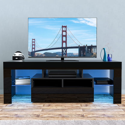 Vinctik 6&Fox LED Black TV Stand for 50/55/60inch TV,Modern Entertainment Center with Storage Drawers and LED Light,High Glossy TV Console,TV Table Media Furniture (51inch, Black 2) - WoodArtSupply