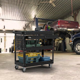 3 Tier Tool Cart on Wheels, Industrial Heavy Duty Rolling Tool Cart with Drawers, 500 LBS Capacity Utility Cart with Hooks and Locking System for Home, Garage, Warehouse, Workshop (Black) Xalvora