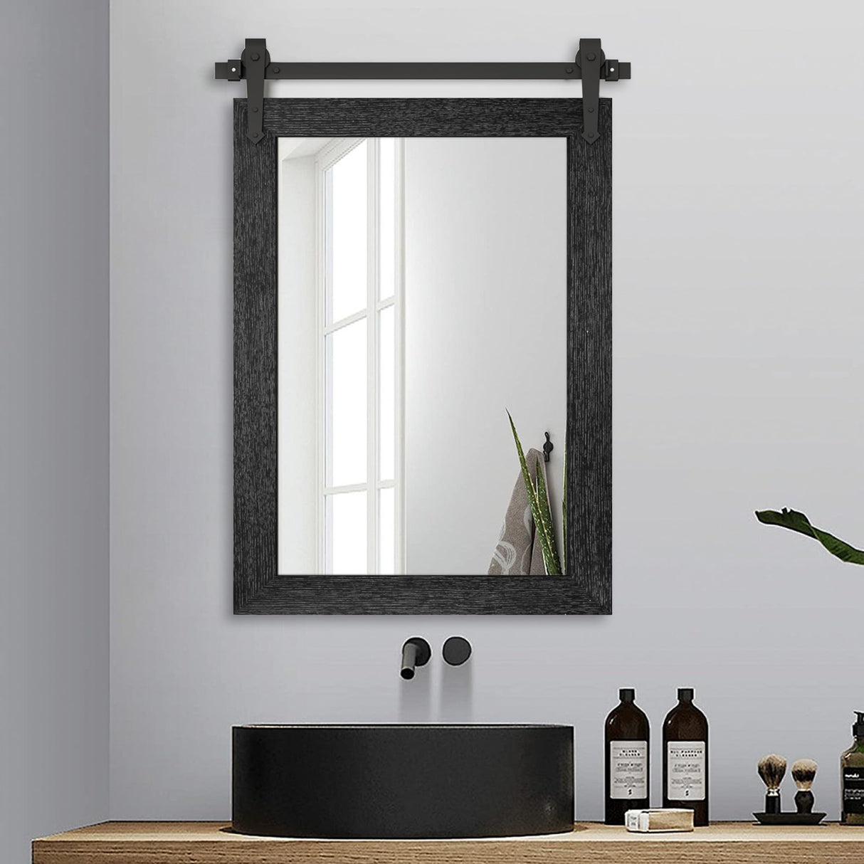 Farmhouse Bathroom Mirror for Over Sink 22”x32” Black, Rustic Western Barn Decor Bathroom Vanity Mirror, Wall Mirror for Bathroom, Living Room, Bedroom, Entryway Menscha