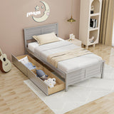Giantex Grey Twin Platform Bed with 2 Storage Drawers and Solid Wood Headboard Giantex