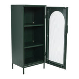 Creative Co-Op Solstice Metal Cabinet with Arched Glass Door, Dark Green Creative Co-Op