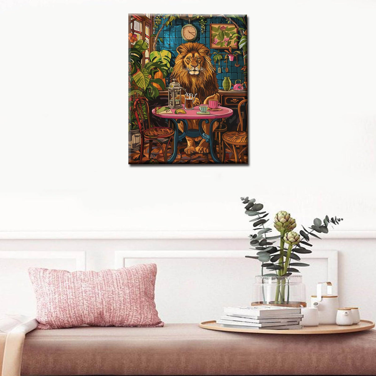 Wildlife Lion Paint by Numbers Kits Children,Jungle Green Leaves Paint by Numbers Boho Bohemia Painting Kits on Canvas for Home Wall Decor Without Framed 16''W x 20''H Aihonmin