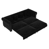 LuxyHoom 89" King Pull Out Sofa Bed, Velvet Chesterfield Sleeper Sofa Couch, 3 in 1 Convertible Tufted Futon Couches with Ottoman for Living Room, Small Space, Apartment, Office, Bedroom, Black LuxyHoom