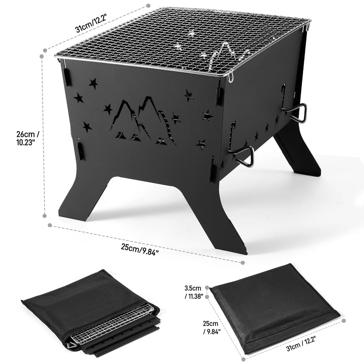 Odoland Camping Grill Portable Folding Charcoal Grills Backpacking BBQ Grill Campfire Grill with Carry Bag for Outdoor Cooking Hiking and Picnic Odoland