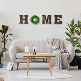 GLIWEN Wooden Home Sign Wall Decor with Artificial Wreath Hanging Wood Home Letters Farmhouse Home Decor for Wall Art Living Room Bedroom Kitchen Doorway,Brown GLIWEN