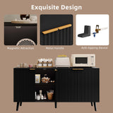 Luoxiao Modern Scandinavian Fluted Black Sideboard Buffet Cabinet with Adjustable Shelves Luoxiao