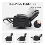 Reedvales Oversized Swivel Rocker Recliner Sofa Chair with Heat and Massage, Big Recliner Sofa Chair for Living Room, 360 Degree Swivel Single Sofa with Cup Holders and USB Port(Leather, Black) Reedvales