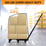 Folding Hand Truck, 500 LB Heavy Duty Luggage Cart, Utility Dolly Platform Cart with 6 Wheels & 2 Elastic Ropes for Luggage, Travel, Moving, Shopping, Office Use, Black TROOZY