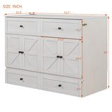 Ball & Cast Full Size Murphy Bed Wall Bed with Large Storage Drawers & USB Ports,can be Folded,Versatile Hideaway Cabinet Bed Frame Chest W/Slat Support,for Apartment,Bedroom,Brushed White Ball & Cast