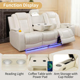Caberryne Power Recliner Sofa Set with LED Lights,Leather Reclining Couch and Loveseat Set with USB Port/Coffee Table/Cup Holder,Living Room Set with 4 Recliner Seats for House(2 Piece Set,Creamy) Caberryne
