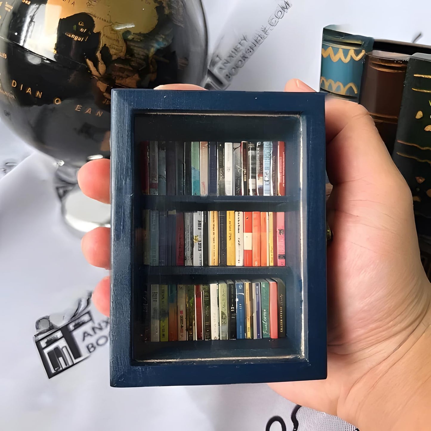 Atlodas Mini Pocket Anxiety Bookshelf - Stress-Relieving Display Cabinet for Book Lovers - WoodArtSupply