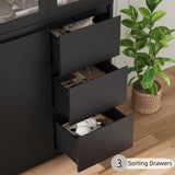 HIFIT 71" Tall Display Bookcase with HD Glass Doors, 3 Drawers Bookshelf with Storage for Home Office, Modern China Curio Cabinet Glass Display Case for Collectibles, Clinic, Dining Living Room, Black HIFIT