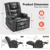 MCombo Large Triple Motor Power Lift Recliner Chair with Massage and Dual Heating, Adjustable Headrest for Tall Elderly People, Faux Leather 7634 (Dark Grey, Large) MCombo