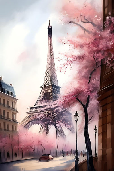 5D Diamond Painting Eiffel Tower Cherry Blossoms and Palm Trees DIY Diamond Painting Kits for Adults Kids Round Full Drill Diamond Art Kits for Wall Decor Holiday Decor 16x20 inch