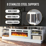 oneinmil Fireplace TV Stand with 36” Electric Fireplace, 70” 2 Tier TV Console Stand for TVs Up to 80", LED Light Entertainment Center, Fireplace for The Living Room TV Stand, White oneinmil