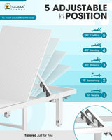 Aluminum Chaise Lounge Chair Outdoor with Wheels, Patio Lounge Chair with Adjustable 5-Position Recliner and Full Flat Tanning Chair for Patio, Beach, Pool, White Ciokea