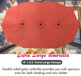 PHI VILLA 7 Piece Patio Dining Set with Umbrella, 60” Rectangular Metal Dining Table & 6 Cushioned Rattan Wicker Chairs & 13ft Large Red Umbrella for Outdoor, Deck, Yard, Porch PHI VILLA