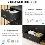 JOZZBY Dresser for Bedroom, 7 Drawer Black Wooden Dresser with Gold Handles, Modern Storage Dressers & Chests of Drawers for Hallway, Entryway JOZZBY