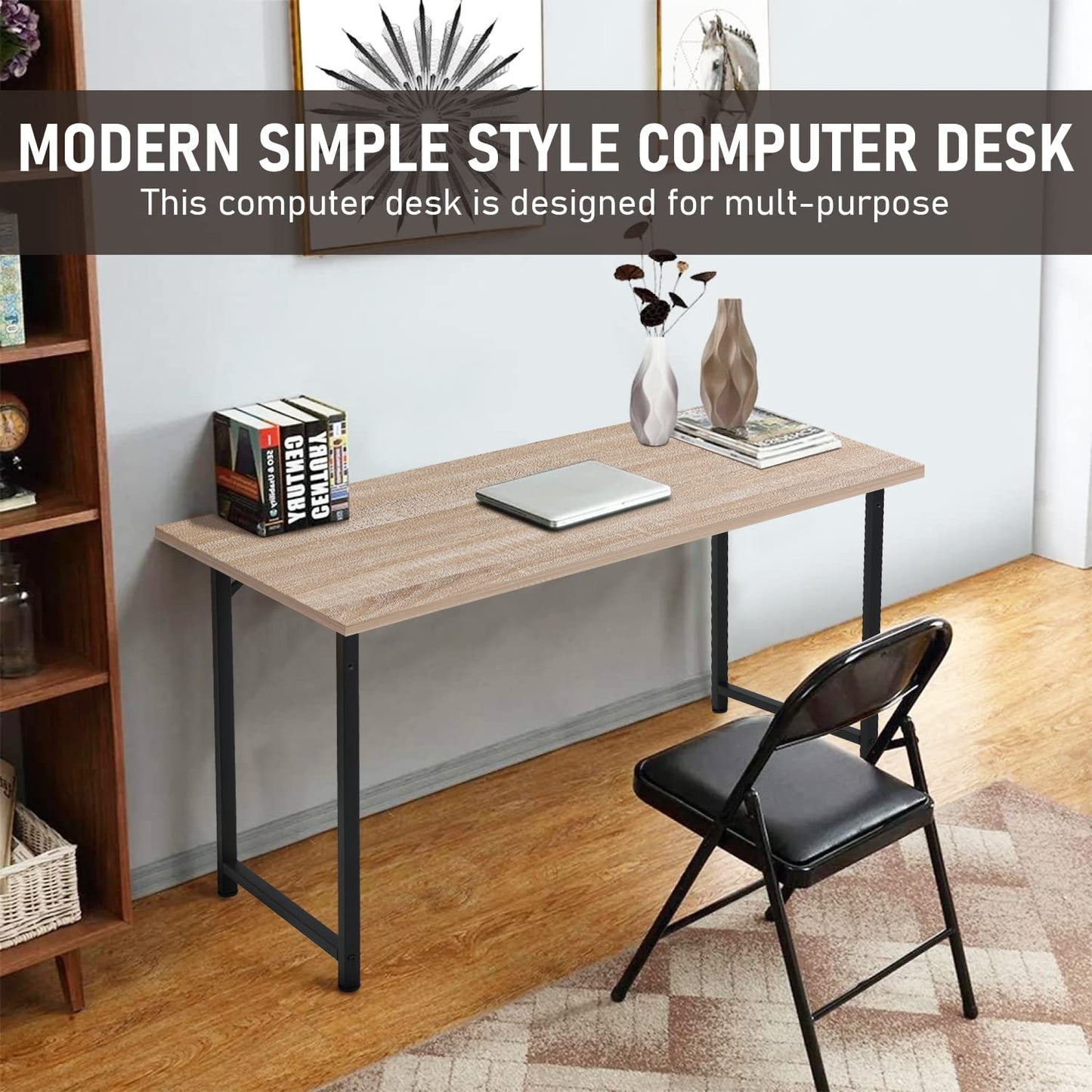 39 inch Computer Desk Home Office Desk Writing Study Table Modern Simple Style PC Desk with Metal Frame Gaming Desk Workstation for Small Space，Nature