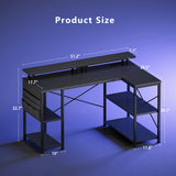 Maihail 51 inch L Shaped Desk with LED Lights & Power Outlets, Reversible Gaming Desk with Shelves & Monitor Stand, Computer Desk with Storage Side Bag，Corner Desk for for Bedroom Gaming Room, Black. Maihail