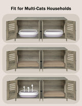 DINZI LVJ Litter Box Enclosure for 2 Cats, Hidden Litter Box Furniture with Double Rooms, Dual Cat Litter House, Front Doors, 47.2" Wooden Hidden Cat Washroom, Side End Table, TV Stand, Gray Wash DINZI LVJ