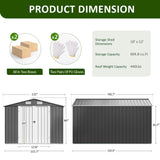 DAUSOLA 10x12 FT Outdoor Storage Shed, Metal Garden Tool Shed with Updated Frame Structure and Lockable Doors, Ideal for Backyard Garden Patio Lawn, Grey DAUSOLA