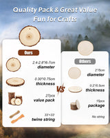 Unfinished Natural Wood Slices Small Wood Rounds with Bark 2.4-2.8” Wood Ornaments Round Wooden Slices for Crafts Small Blank Wood Circles with Holes Wooden Chips Round Wood Chips Wood Cookie 27PCS dukclyn