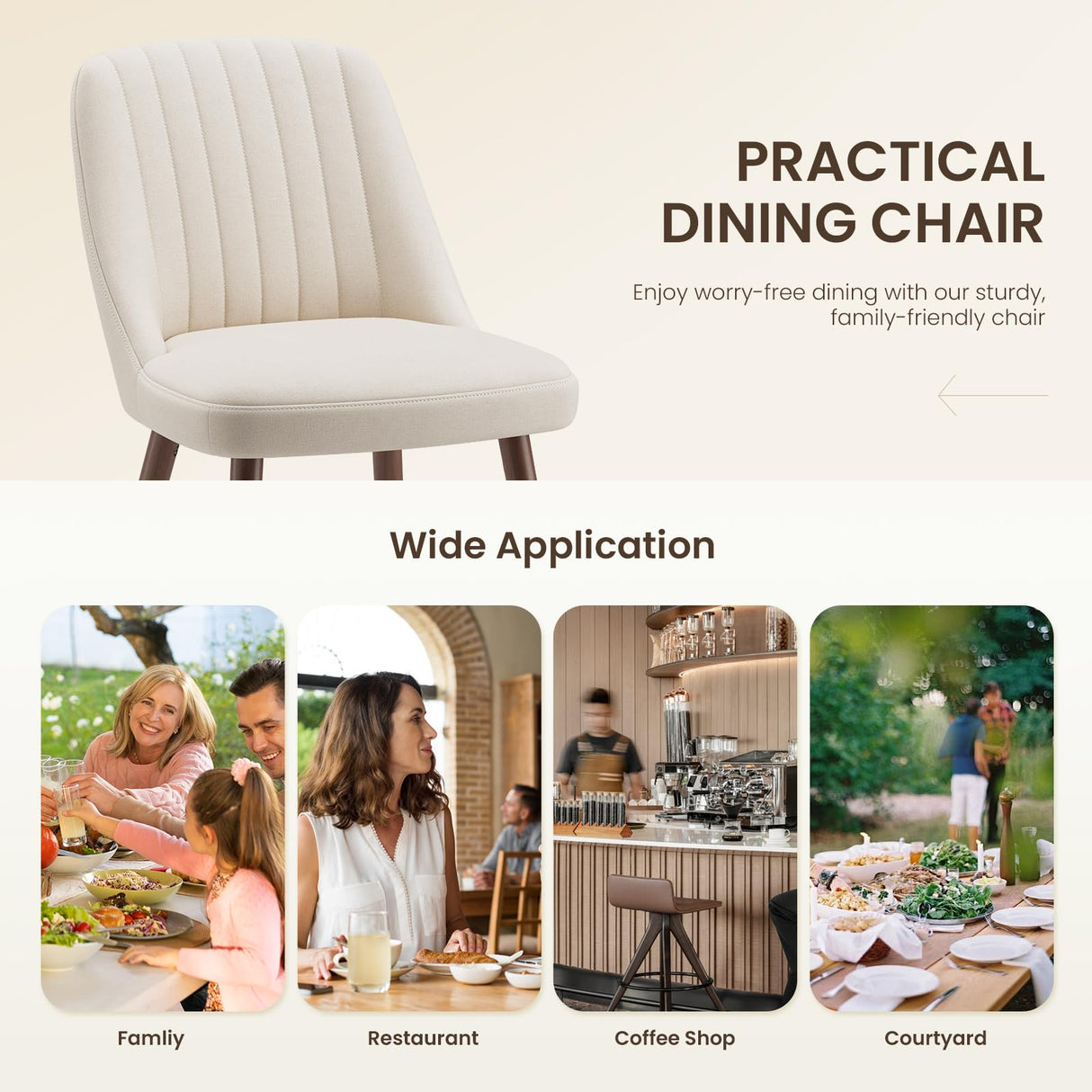 MALOL Upholstered Dining Chairs Set of 4, Modern Fabric Kitchen Chairs with Back, Wood Legs for Kitchen Dining Room Restaurant, Beige MALOL