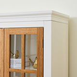 Polibi 71.2" Rustic Display Cabinet with Glass Doors - Curio China Cabinet for Collectibles, Books & Decor, Adjustable Shelves, Fits Living Room, Kitchen, Hallway or Office, White+Brown Polibi