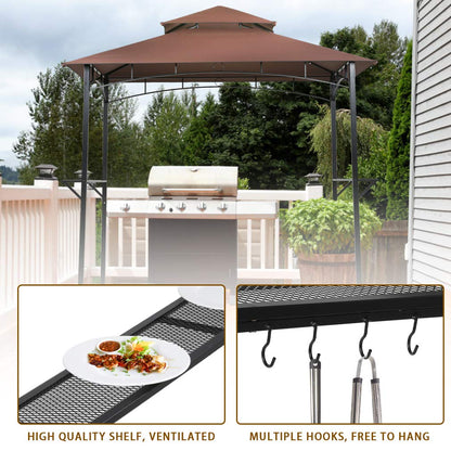 Grill Gazebo 8'x 5' Barbecue Canopy BBQ Gazebo Canopy Tent w/Air Vent Double Tiered Outdoor Brown