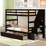 Giantex Bunk Bed Twin Over Twin with Storage Stairs & Drawers, Solid Wood Bunk Bed with Full-Length Guardrails, Convertible to 2 Beds, Versatile Bunk Beds for Kids Teens Adults, Espresso Giantex