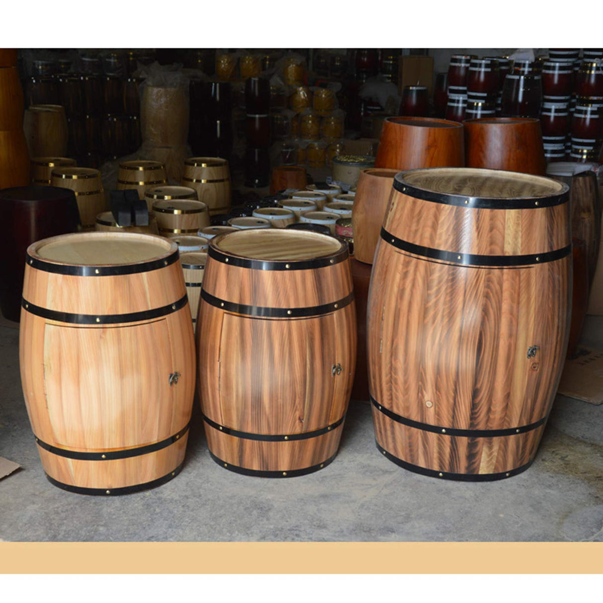 Solid Wood Oak Barrel Wine Cabinet with Locking Door - Decorative Beer Barrel Display - Natural Wood Storage - Perfect Wine Cellar Decoration VUFVOID