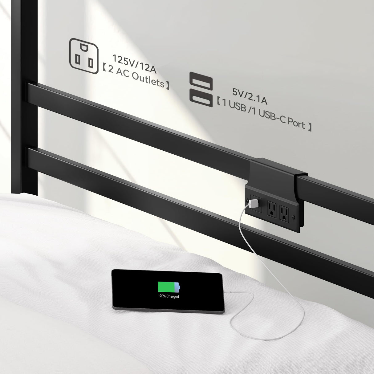 YITAHOME Canopy Bed Frame King, Four Poster Bed with Charge Station & Star-Shaped LED Light, 14 Inch Platform with Built-in Headboard Strong Metal Slat Mattress Support, No Box Spring Needed, Black YITAHOME