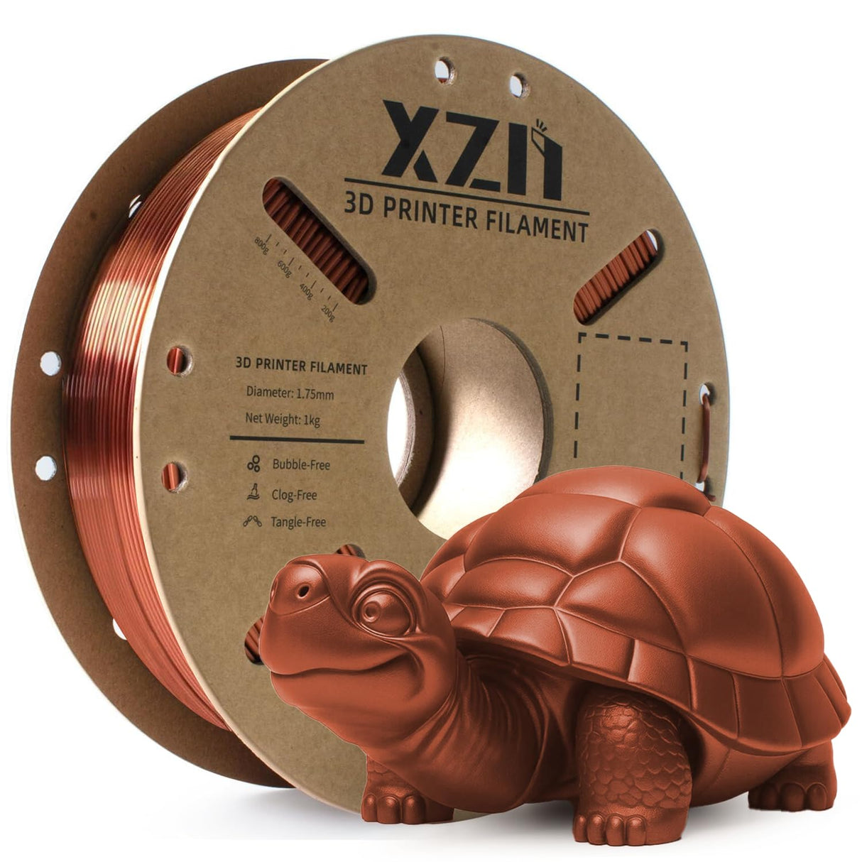 XZN Silk PLA Filament 1.75mm, Clog-Free, Metal-Like Shiny 3D Printer Filament 1kg Spool (2.2lbs), Neatly Wound, +/- 0.02mm Precision, Vacuum Packaging, Fit Most FDM Printer, Metallic Copper XZN